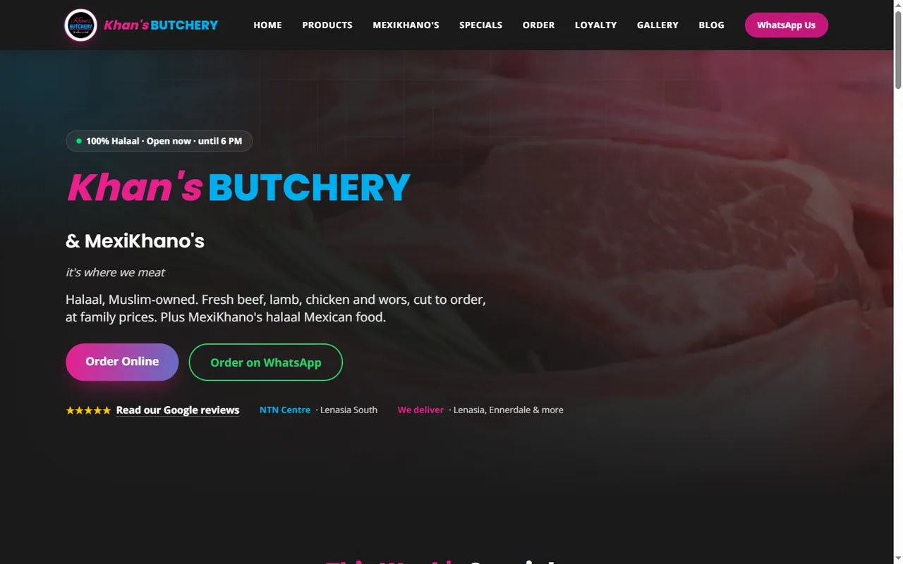 Khan's Butchery website on a desktop