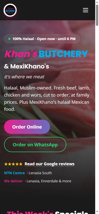 Khan's Butchery on a phone